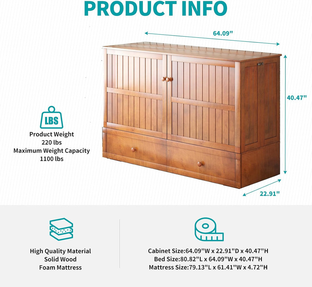BALUS Murphy Bed, Queen Cabinet Bed with 2 Spacious Storage Drawers-Cherry | ...