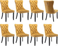 Modern Dining Chairs Set of 8, Tufted Upholstered Dining Chair with Solid Wood Legs, Yellow Velvet Accent Chair, Sillas de Comedor, Kitchen & Dining Room Chairs (Gold, Velvet, 8Pcs)