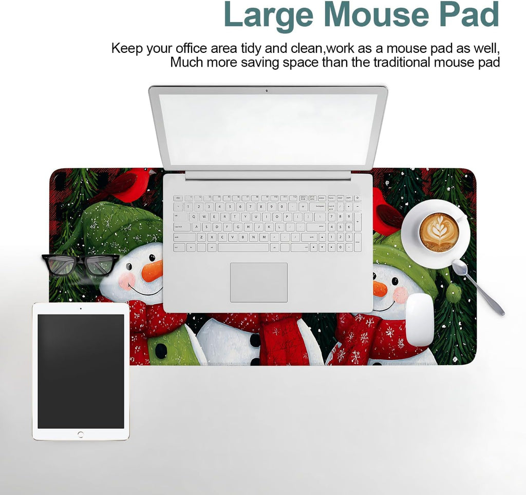Three Snowmen Gaming Mouse Pad 31.5"x11.8"Desk Mat Anti-Slip Rubber Base & Durable Stitched Edges for Gamers Smooth Mouse Writing Surface for Desk Office/Home