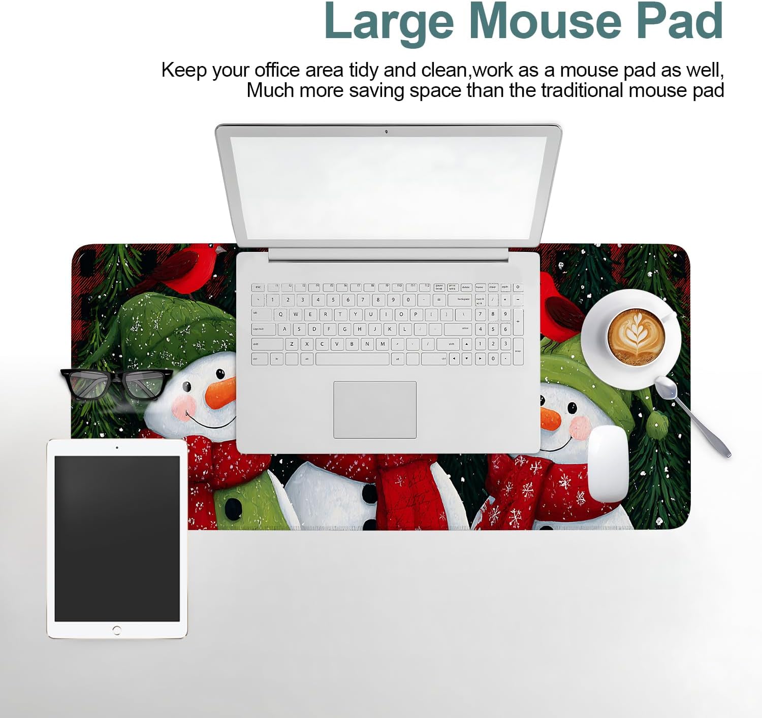 Three Snowmen Gaming Mouse Pad 31.5"x11.8"Desk Mat Anti-Slip Rubber Base & Durable Stitched Edges for Gamers Smooth Mouse Writing Surface for Desk Office/Home