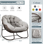 Outdoor Rocking Chair, Patio Oversized Wicker Egg Rocking Chair, Indoor & Outdoor Comfy Rocker Chair with Thick Cushion, Modern Lounge Chair for Balcony, Front Porch, Garden, Backyard, Deck, Beige