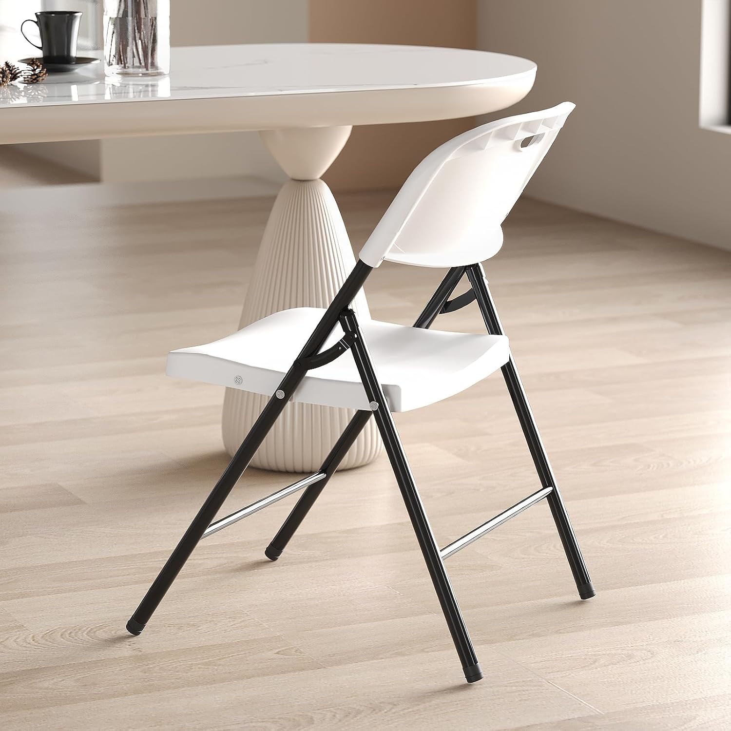 Nazhura 350 Weight Limit Heavy Duty Plastic Folding Chair with Reinfoced Steel Frame for Indoor and Outdoor, Wedding, Party, Restaurant, Meeting Room, Patio and Garden (8, White)
