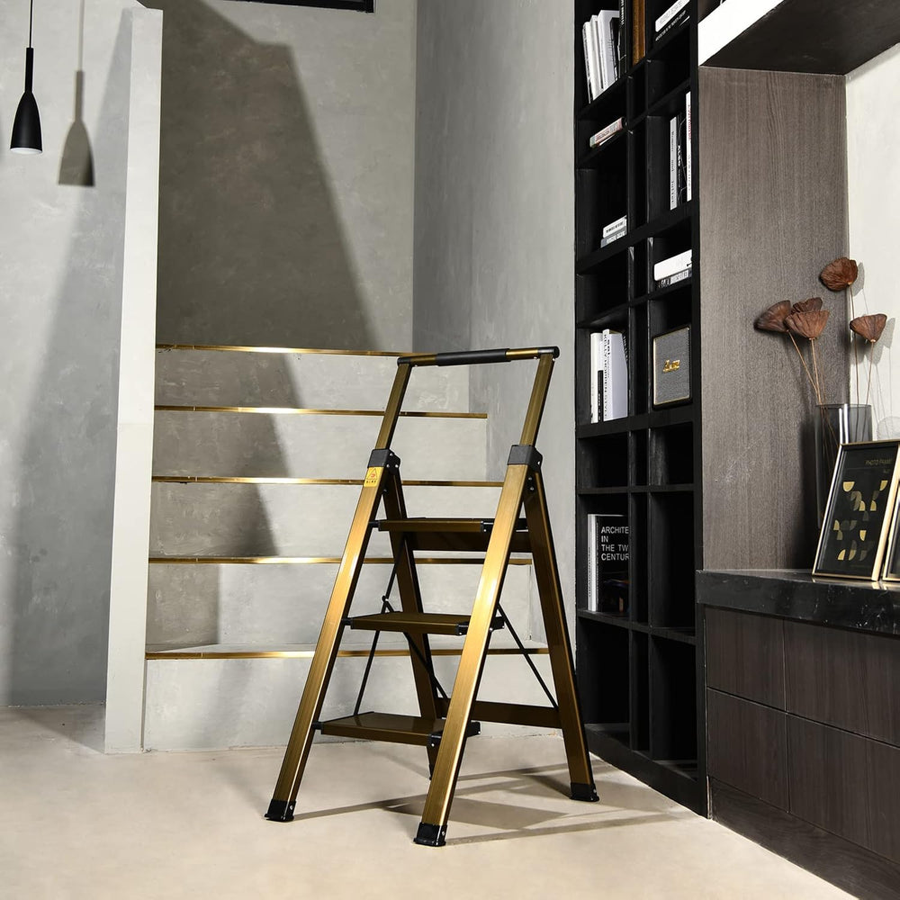3 Step Ladder, Aluminum Step Stool with Retractable Handrail