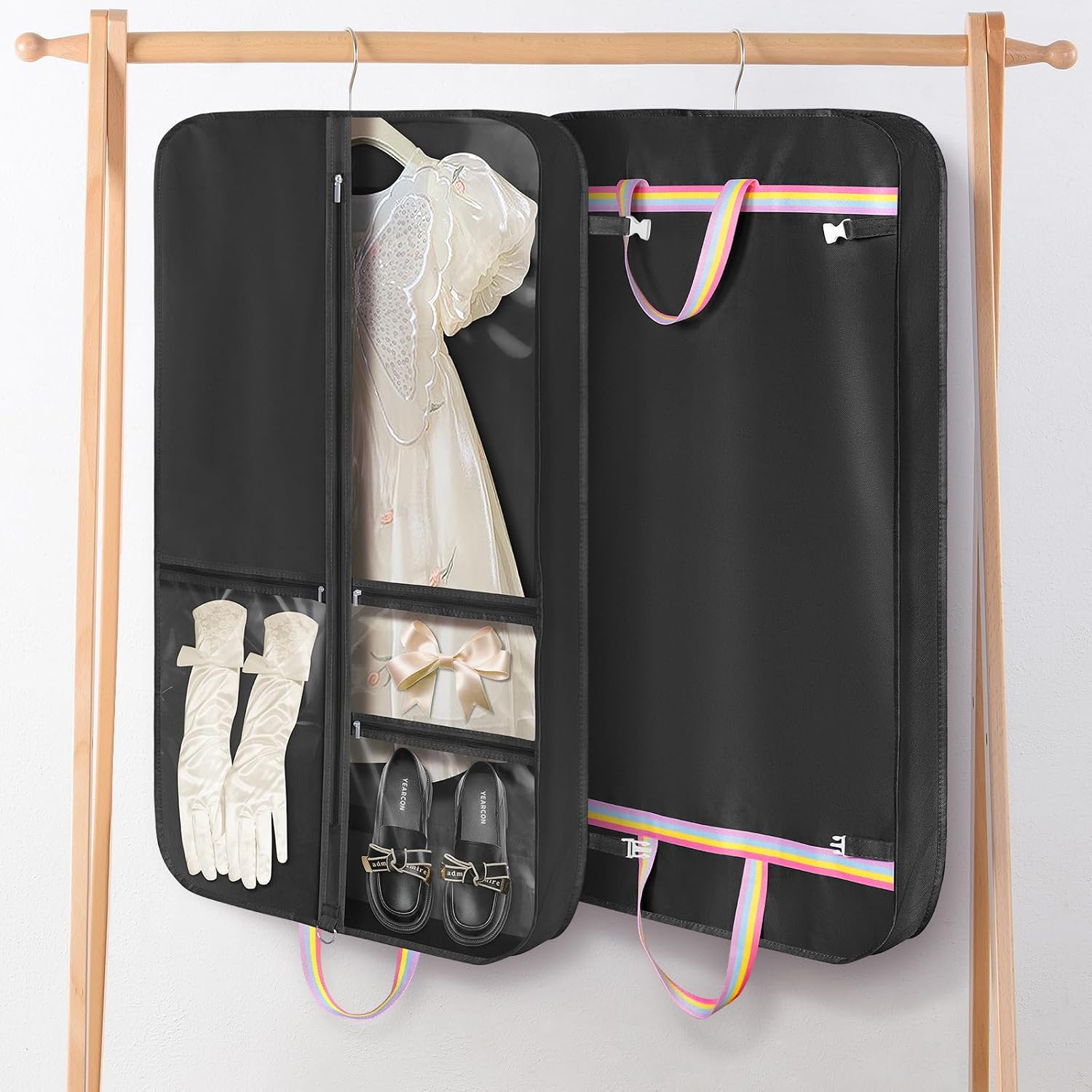 LOVEGRASS Kids Garment Bags for Dance Costumes with Multi Pockets, 2 Pack | 40 Inch Black Dance Costume Garment Bag, Breathable Fabric, Rainbow Handles, Ideal for Competitions and Daily Practice