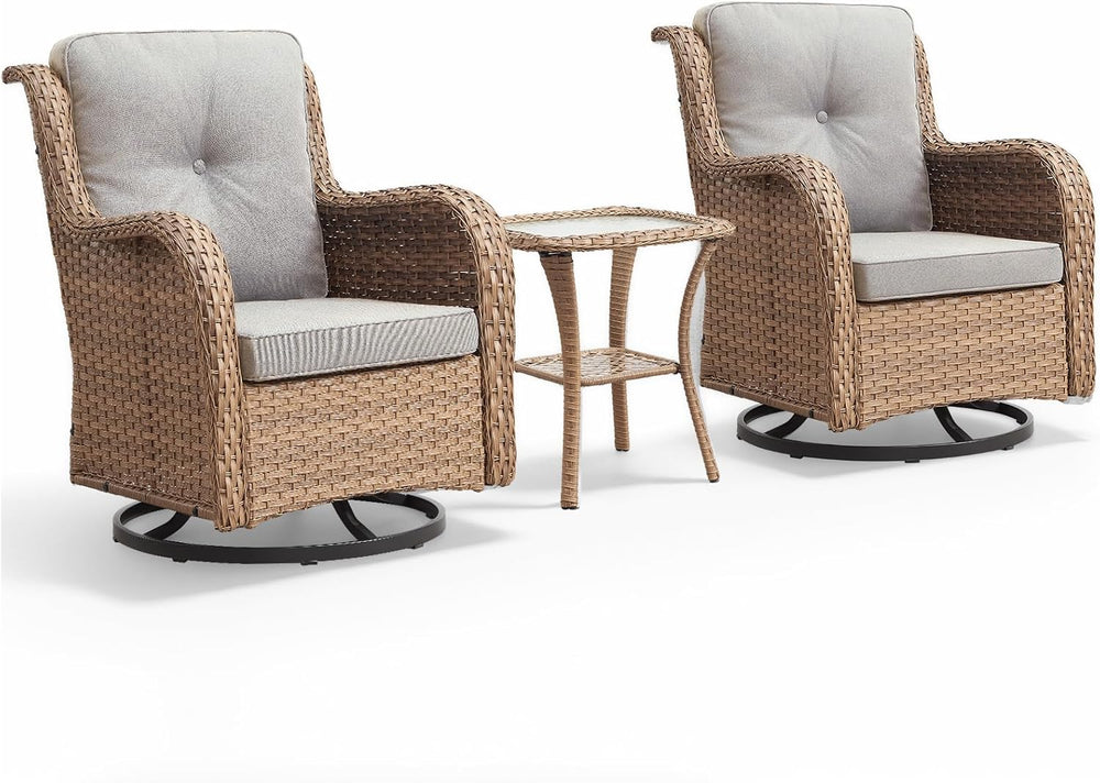 Outdoor Swivel Rocker Patio Chairs-Wicker Patio Swivel Chairs Set of 2 with S...