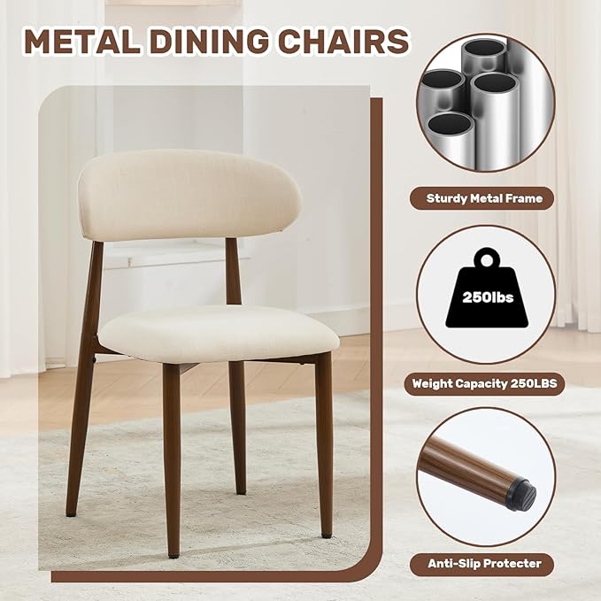 UVV Dining Chairs Set of 8, Metal Kitchen Chairs with Modern Fabric Upholstered for Dining Room, Beige