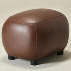 KINWELL 23" Wide Faux Leather Upholstered Ottoman, Mid-Century Modern Living Room Footrest with Soft Padded Seat, Footstool for Bedroom, Entryway or Living Room, Dark Brown