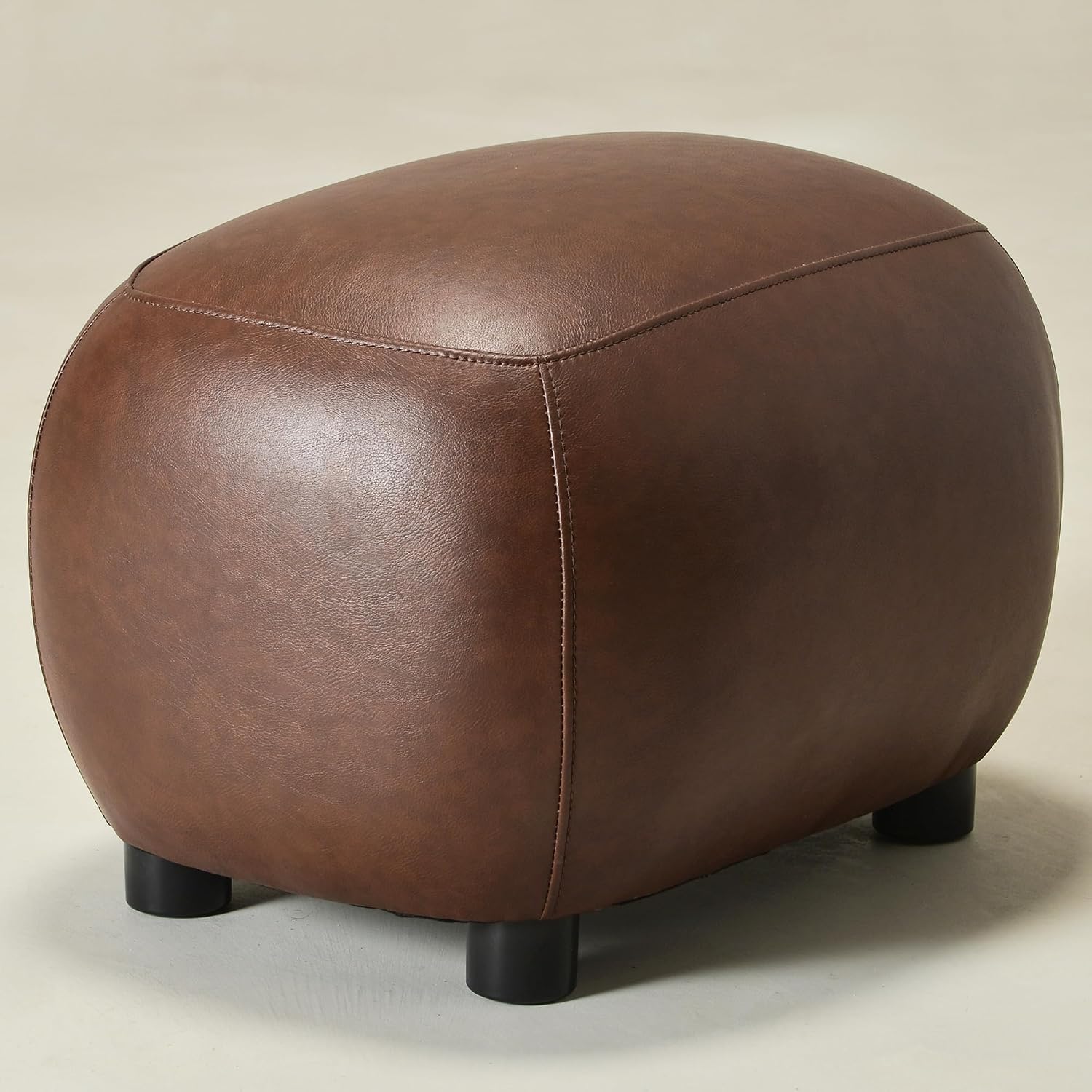 KINWELL 23" Wide Faux Leather Upholstered Ottoman, Mid-Century Modern Living Room Footrest with Soft Padded Seat, Footstool for Bedroom, Entryway or Living Room, Dark Brown