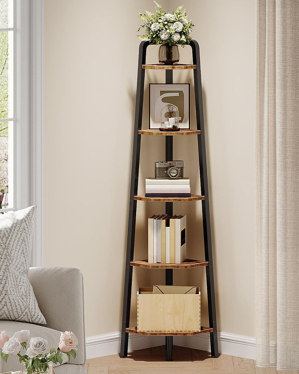 CHOEZON Corner Shelf, 5-Tier Ladder Corner Shelf, Ladder Bookshelf, 59.6&quot...