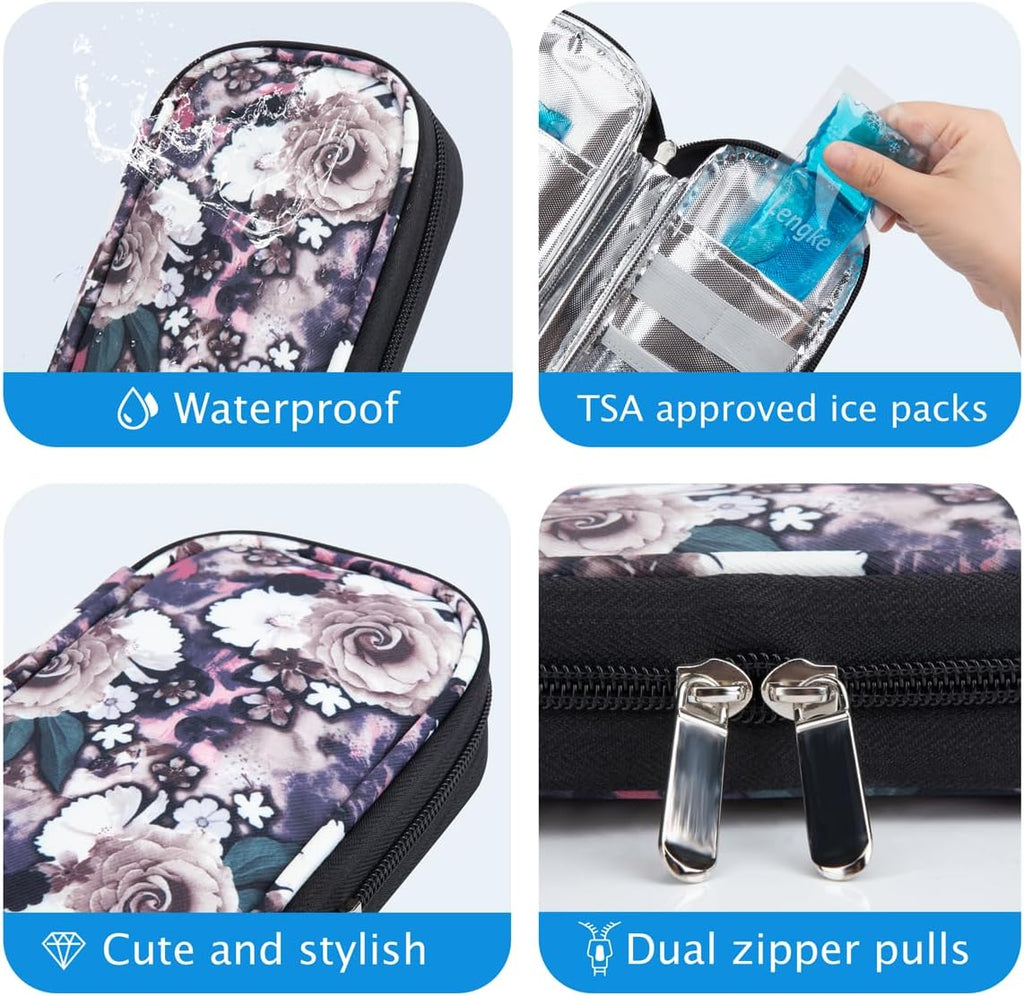 YOUSHARES Insulin Cooler Travel Case - Portable Refrigerated Medicine Case for Insulin Pen, Medication and Diabetic Supplies with 2 TSA Approved Ice Pack