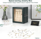 DesignSter Jewelry Box Organizer, Jewelry Box for Women, PU Jewelry Organizer Display Case with Side Drawers, Jewelry Storage for Earring Necklace Ring Bracelet Watch