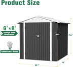 Flamaker 6x8 FT Storage Shed Waterproof Metal Garden Shed with Lockable Door Utility Tool Shed Outdoor Storage for Backyard, Patio and Lawn, Grey