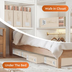 4 Pack Bed Sheet Closet Organizers and Storage,Sturdy Foldable Storage Containers with Window and Label,Storage and Organization for Bedding Sheets,Duvet Covers,Blankets (Beige)
