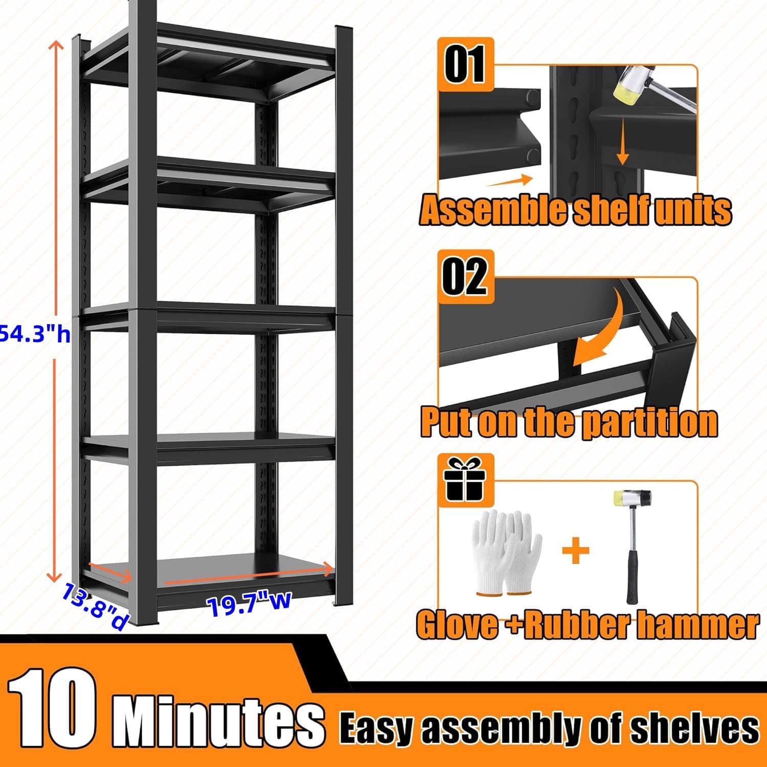 Storage Shelve -5 Tier Shelf Organizer,20" W x 14" D x 54" H