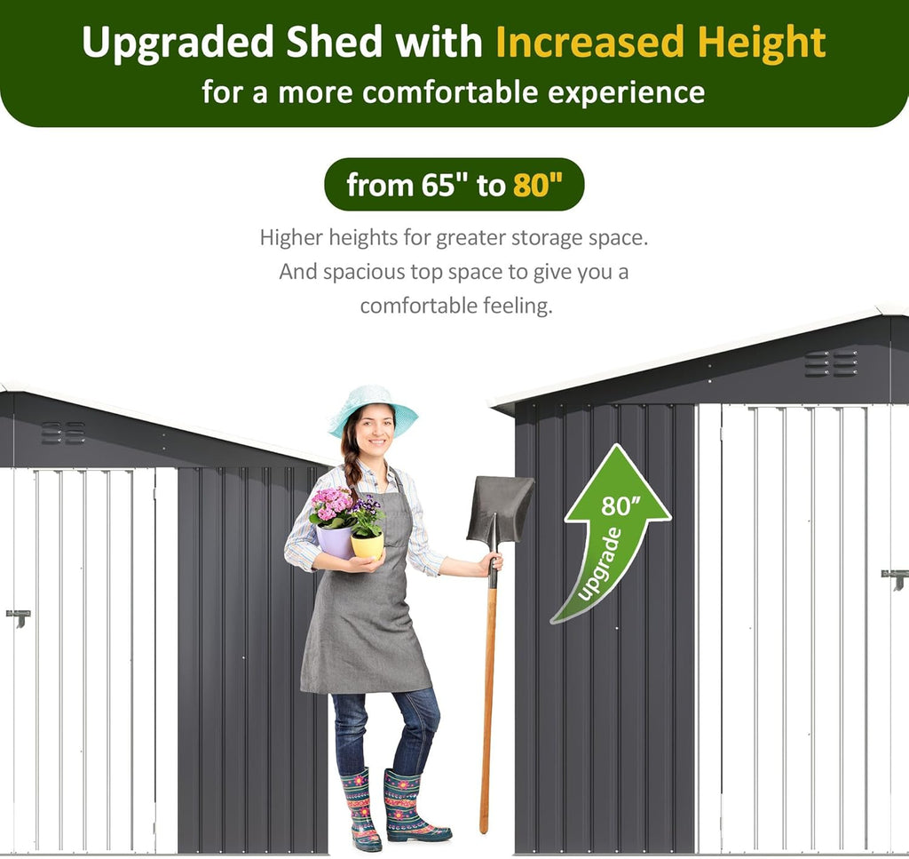 10x10 FT Outdoor Storage Shed, Metal Tool Garden Shed with Updated Frame Structure and Lockable Doors, Ideal for Backyard Garden Patio Lawn, Grey