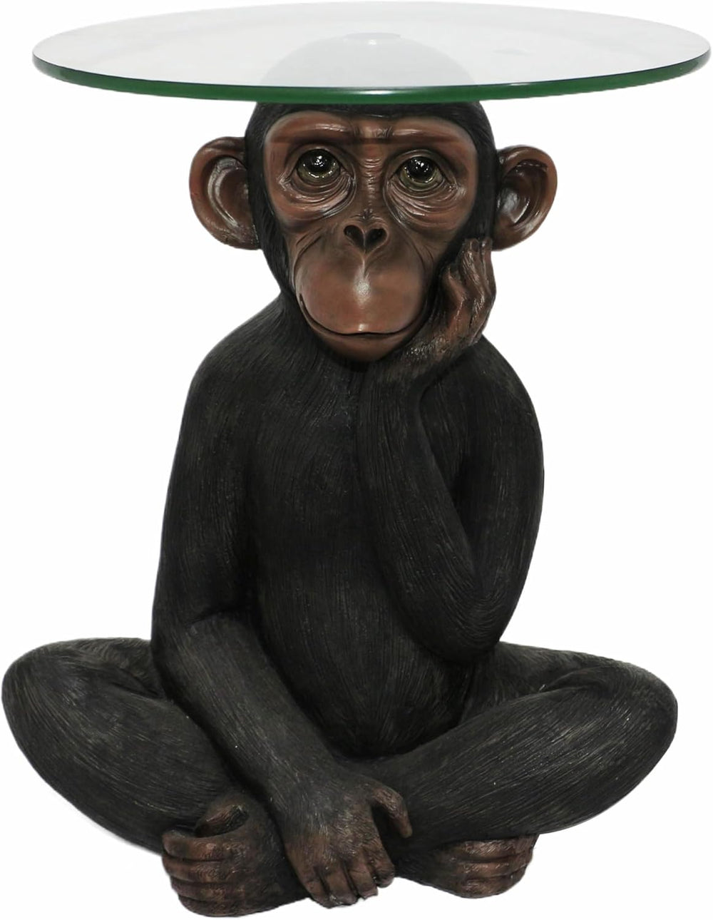 Animal Resin Side Table, Monkey Base Glass Top Side Table, Art Deco Style, Su...