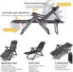 Black Gravity Chair Folding Reclining Lounge with Removable Cushion and Pillow, Sturdy & Comfortable,