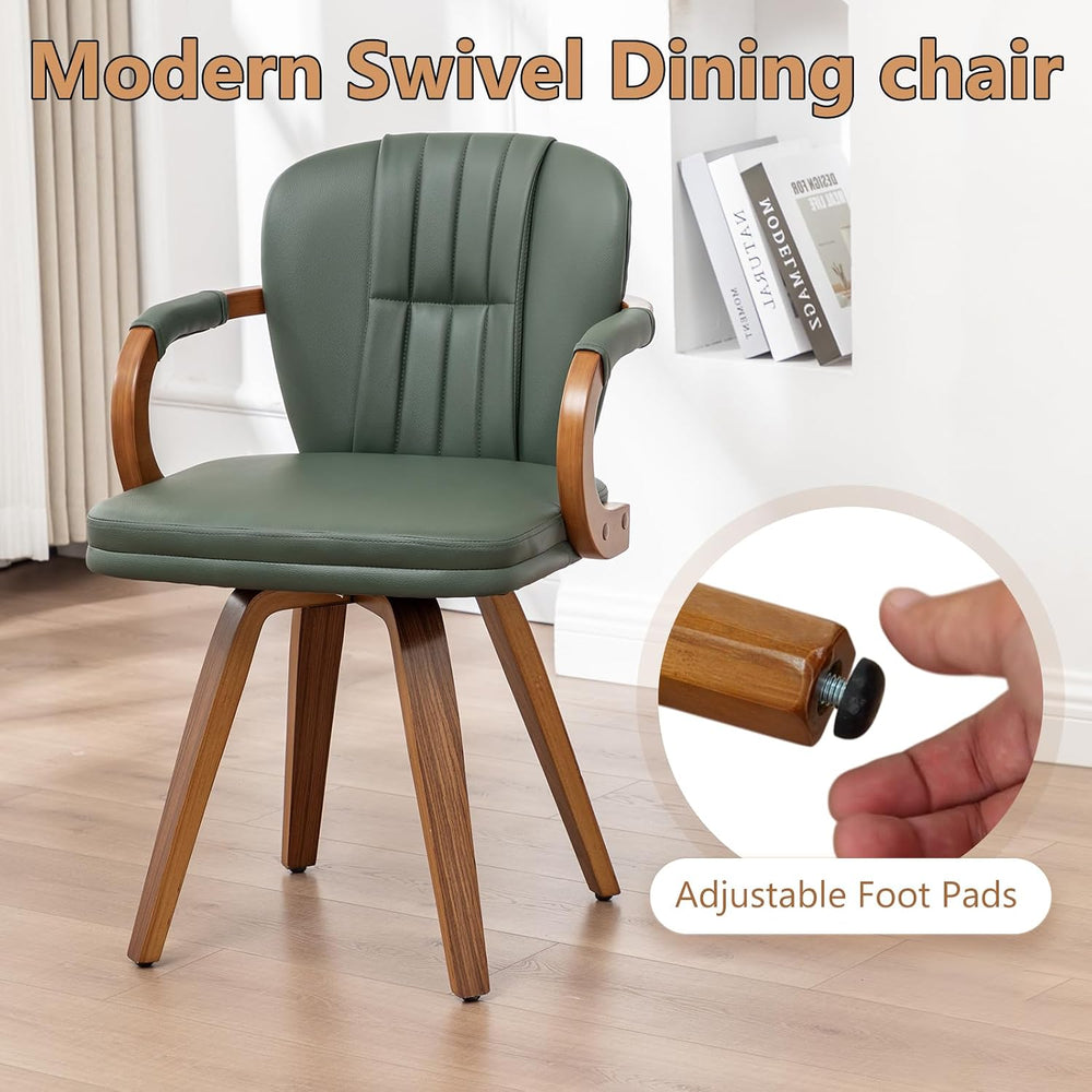 Swivel Dining Chairs Set of 4 Mid Century Modern Green Faux Leather Upholster...