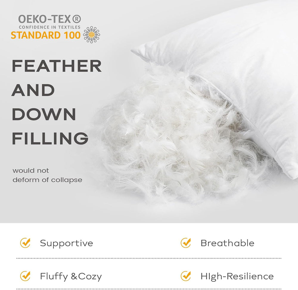 SAVORI Set of 2 Down and Feather Throw Pillow Inserts 20x20 Soft Fluffy Pillo...