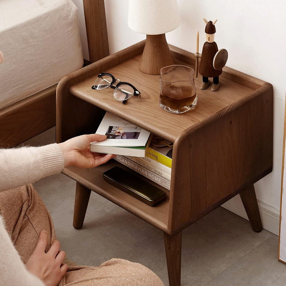 Solid Beech Wood End Tabld Nightstand Bedside Table Modern Night Stand Minima...