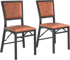VECELO Folding Chairs Set of 2 with Cushion, Foldable Padded Seats with Heavy Duty Metal Frame for Kitchen/Dining/Living Room, No Assembly & Space Saving Design, Chestnut Brown