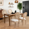French Country Dining Chairs Set of 4,Farmhouse Upholstered Dining Room Chairs with Round Back and Solid Leg,Rattan Kitchen Chairs for Kitchen/Bedroom/Dining Room,Beige