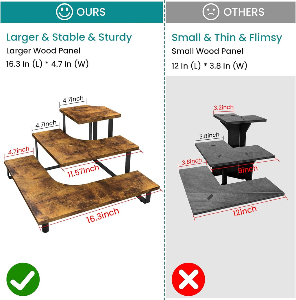 ELITEROO 3 Tier Wooden Retail Display Shelves, Portable Display Rack for Retail Counter Top Craft Shows, 3 Step Corner Tiered Table Display Tower Stand for Cupcake Jewelry Card Sticker Display