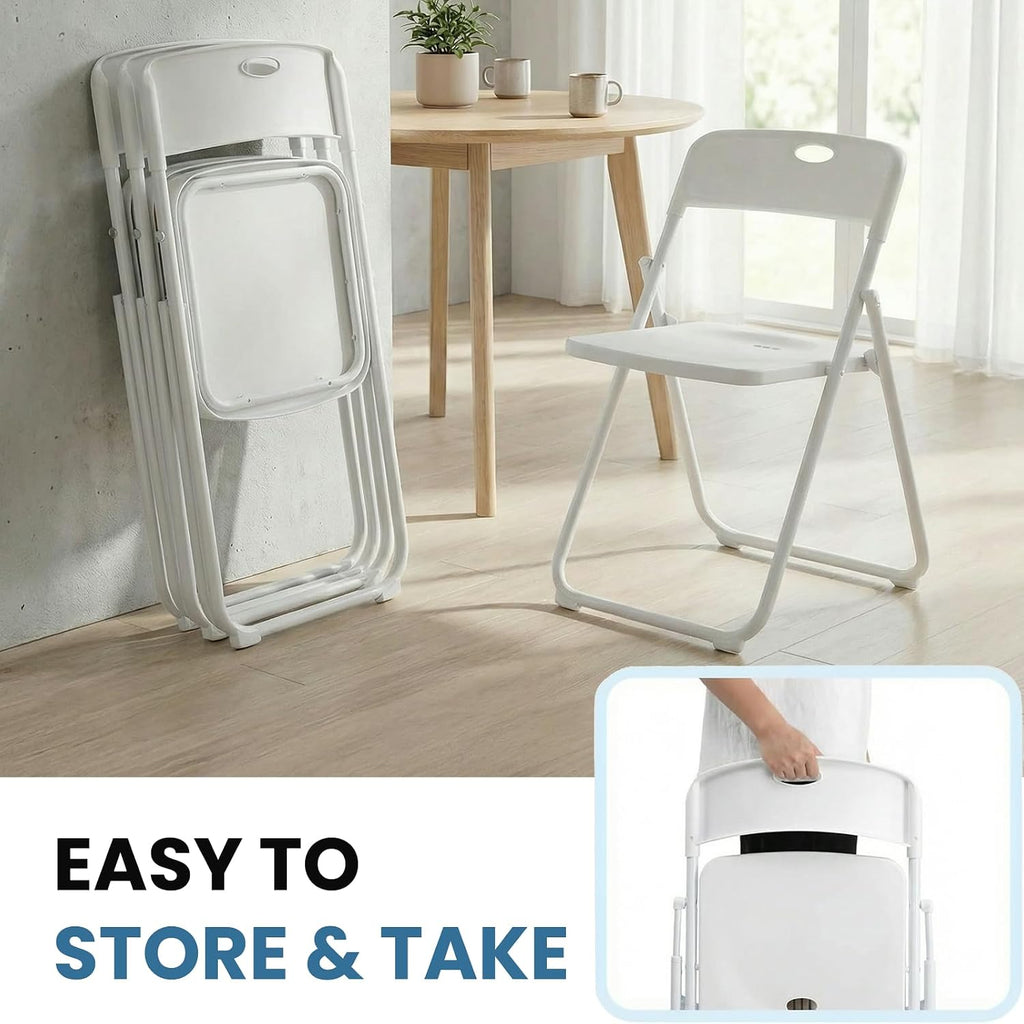 40 Pack White Plastic Folding Chairs, Indoor Outdoor Portable Stackable Commercial Seats with Steel Frame for Home Office Wedding Party Events Kitchen Dining, 350lb Capacity