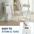 40 Pack White Plastic Folding Chairs, Indoor Outdoor Portable Stackable Commercial Seats with Steel Frame for Home Office Wedding Party Events Kitchen Dining, 350lb Capacity