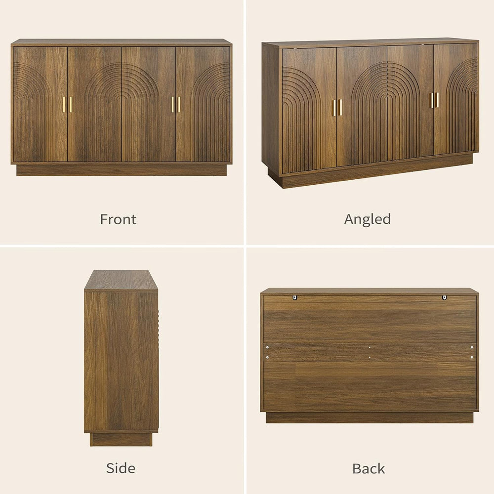 Fluted Sideboard Buffet Cabinet with Storage - 57" Credenza Coffee Bar C...