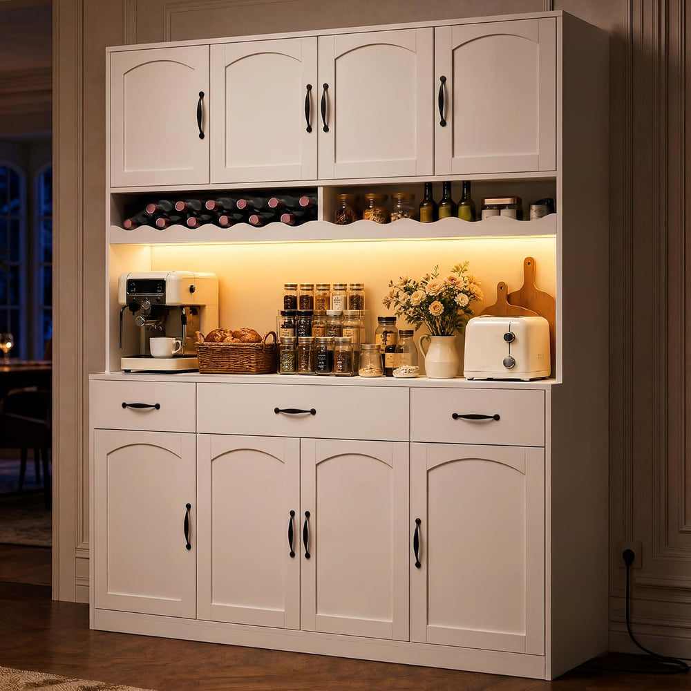 White 72" Tall Kitchen Pantry Cabinet with Charging Station 55" Wid...