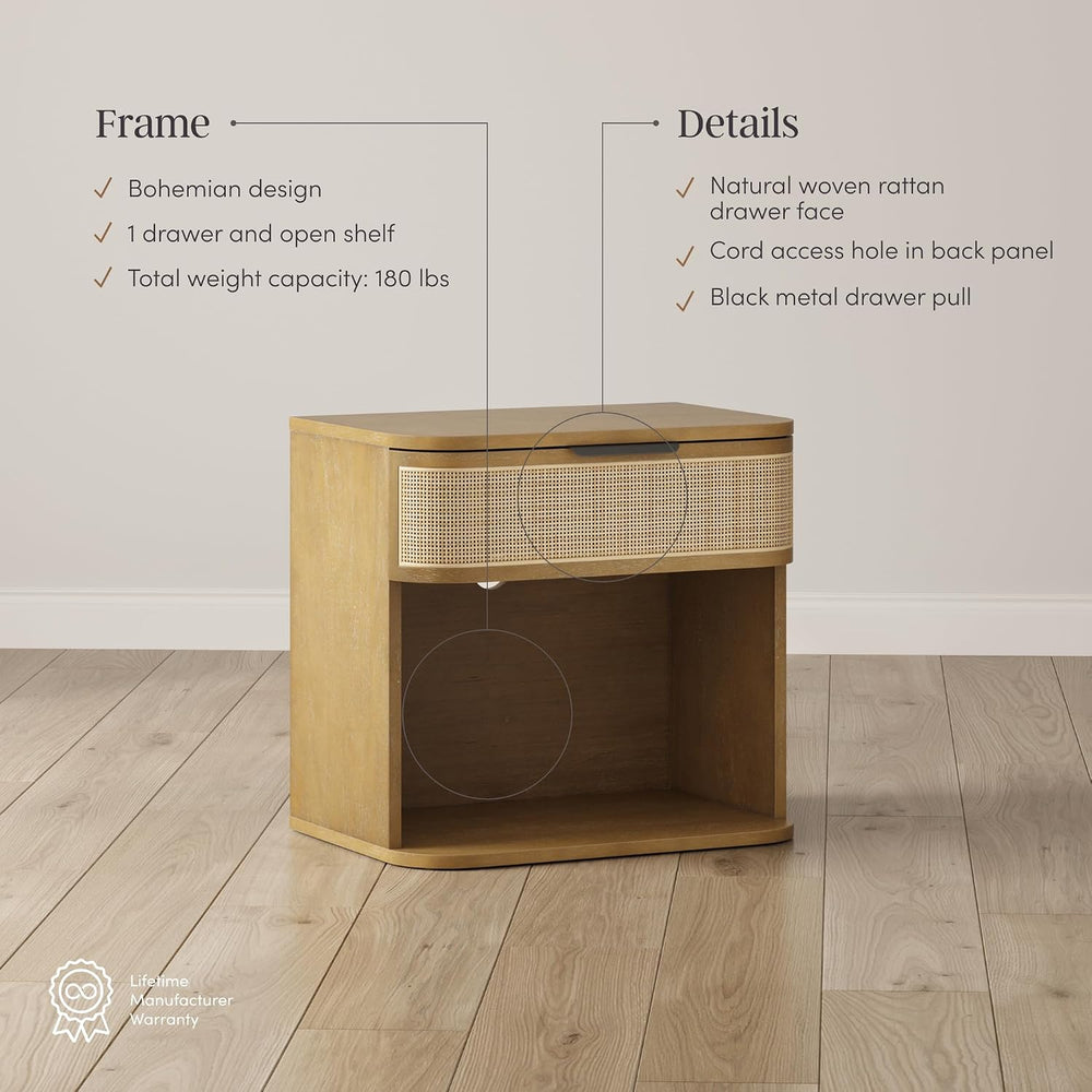 Nathan James Keith Farmhouse Bedside Table, Modern Coastal Nightstand, Rattan...