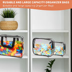 18 Packs Toy Storage Bags with Labels, Clear PVC Puzzle Storage Bags, Waterproof Travel Toy Organizer Bags with Zipper for Building Blocks Kids Books (3 Size)