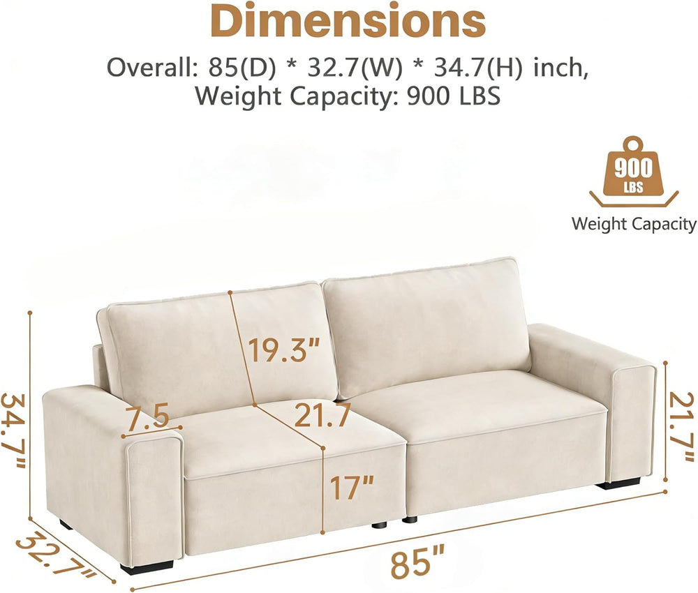Vesgantti 85'' Chenille Couch for Living Room, 3 Seater Comfy Sofa wi...