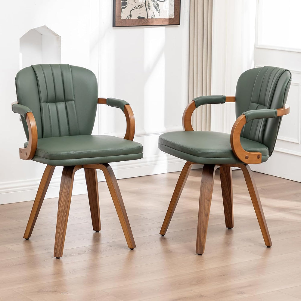 Swivel Dining Chairs Set of 4 Mid Century Modern Green Faux Leather Upholster...