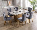 KCC Velvet Dining Chairs Set of 2, Upholstered High-end Tufted Dining Chair with Nailhead Back Ring Pull Trim Stainless Steel Legs, Contemporary Nikki Collection Modern Style for Kitchen, Dark Gray