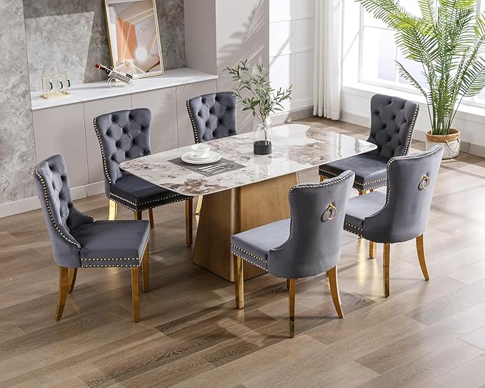 KCC Velvet Dining Chairs Set of 6, Upholstered High-end Tufted Dining Chair w...