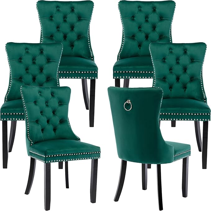Modern Dining Chairs Set of 6, Tufted Upholstered Dining Chair with Solid Woo...