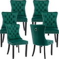 Modern Dining Chairs Set of 6, Tufted Upholstered Dining Chair with Solid Wood Legs, Green Velvet Accent Chair, Sillas de Comedor, 6 Dining Chairs (Green, Velvet, 6Pcs)