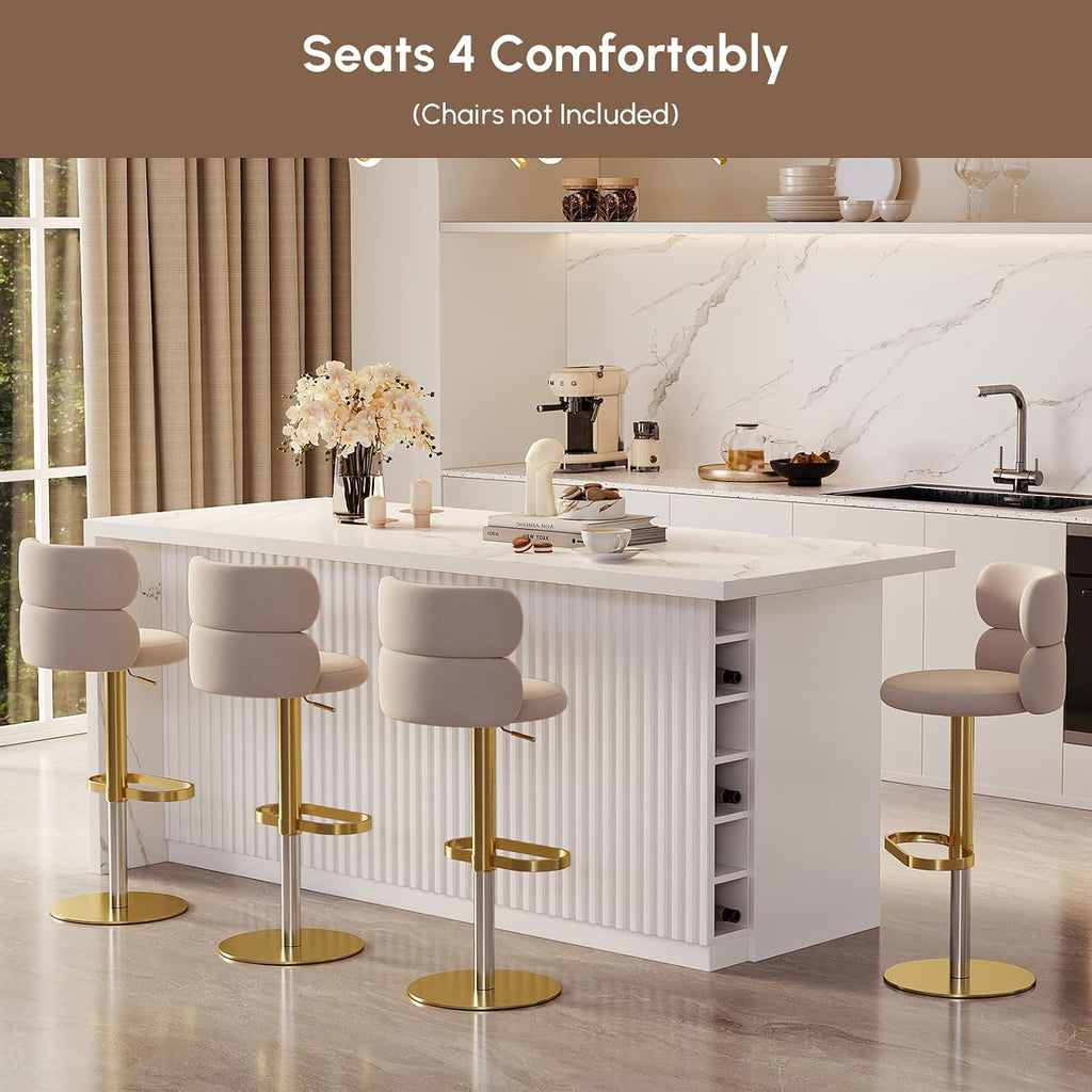 homary Kitchen Island with Storage & Wine Rack, 72" Modern White Kitchen Cabinet with Sintered Stone Top, Large Fixed Island with 3 Drawers & 6 Adjustable Shelves, Without Bar Stools