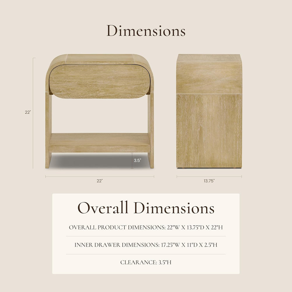 Poly & BARK Aledo 22” Nightstand – Solid and Veneered Wood Construction w...
