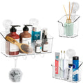 Clear Shower Caddy Suction Cup Shelf Organizer with Hooks Removable Shower Basket Light Luxury Style Punch-Free Dorm Wall Storage Rack for Kitchen Bathroom Set of 3
