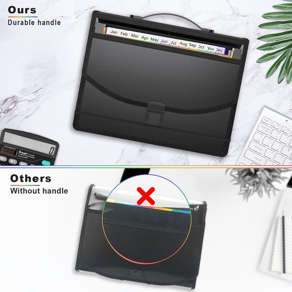 Accordion File Organizer with Handle,13 Pockets Expanding File Folder for Paper/Document/Bill,Portable Filing Box,Visible Window,Quick Search,Expandable Bottom,Large Capacity,A4/Letter Size