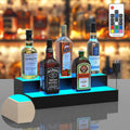upcessory LED Lighted Liquor Bottle Display Shelf 2 Tier 16 Inch | Alcohol Whiskey Wood Rack Stand Tray for Home Bar Living Room Accessories and Decor, Bourbon Shelf for 8 Bottles