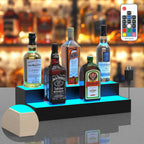 upcessory LED Lighted Liquor Bottle Display Shelf 2 Tier 16 Inch | Alcohol Whiskey Wood Rack Stand Tray for Home Bar Living Room Accessories and Decor, Bourbon Shelf for 8 Bottles