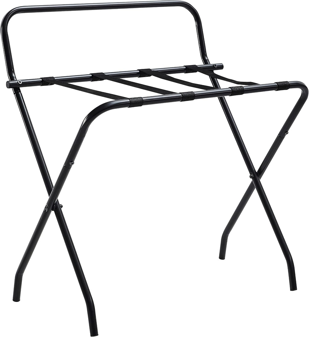 Kings Brand Furniture - Metal Foldable Luggage Rack, Suitcase Stand with Back, Black