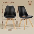 Dining Chairs Set of 8, Modern Upholstered Dining Room Chairs with PU Leather Padded Seat, Armless Kitchen Chairs with Curved Backrest and Solid Wood Legs for Dining Room, Kitchen, Apartment, Black