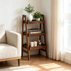 100% Solid Wood 3-Tier Ladder Shelf with Stable Frame for Saving Space | Compact Narrow Standing Ladder Shelves,Ladder Bookshelf with Anti-Slip Edges for Living Room Bedroom Couch