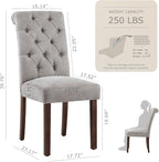 Tufted Dining Chairs Set of 4, Upholstered Parsons Dining Room Chairs, Fabric Kitchen Side Chair with Wood Legs, Light Grey