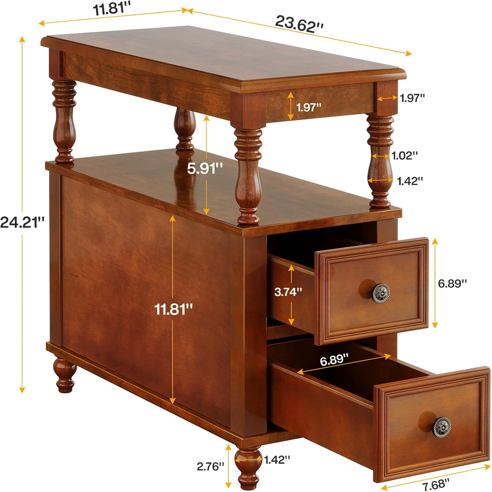 Tribesigns Cherry Finish Wood End Table with 2 Drawers, Mid-Century Wooden Sl...